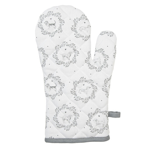Set 2 manusi bucatarie termorezistente bumbac alb gri Catelus 18x30 cm