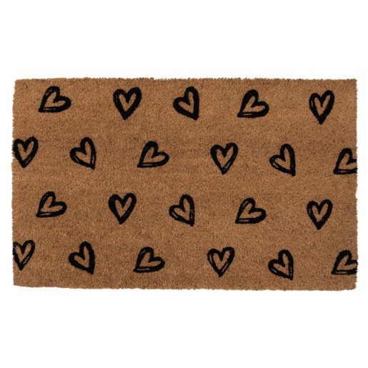 Covoras intrare casa fibre cocos maro negre Inimioare 75x45x1 cm