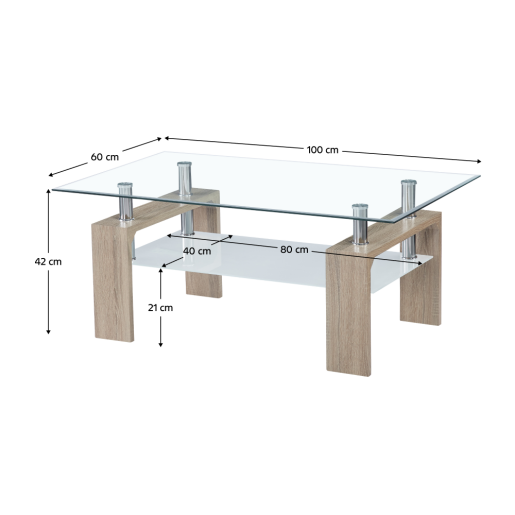Masuta MDF stejar sonoma sticla Libor 100x60x42 cm