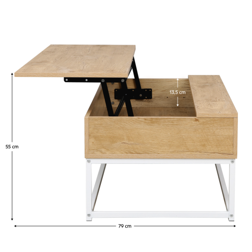 Masuta DTD stejar metal alb Livina 100x55x40 cm