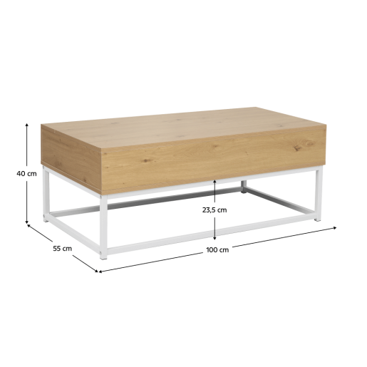 Masuta DTD stejar metal alb Livina 100x55x40 cm