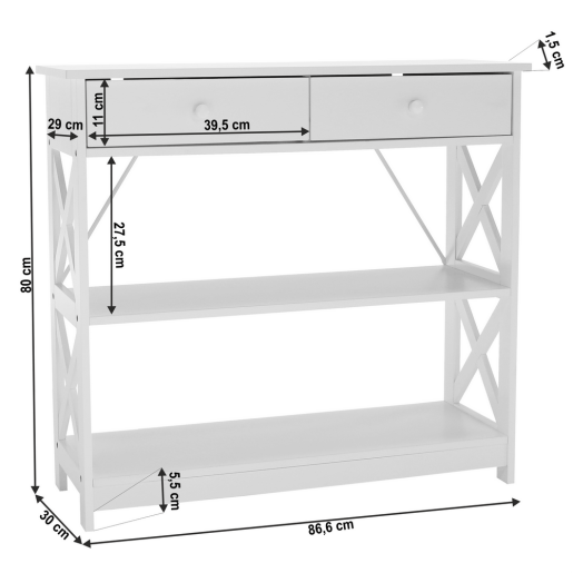 Consola mdf alb Lomir 86.6x30x80 cm 