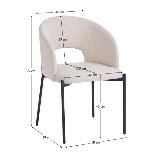 Scaun dining textil bej metal negru Lonka 51x57x77 cm