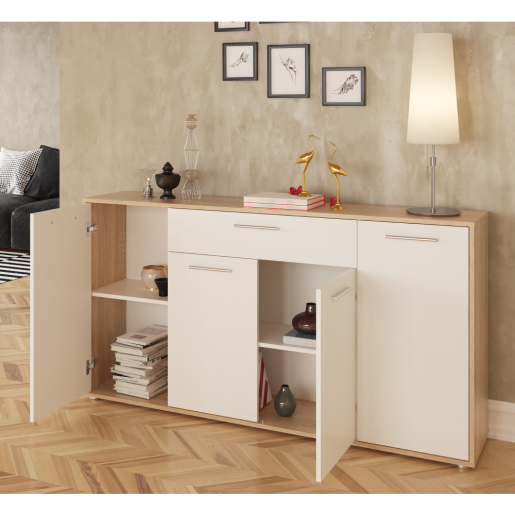 Comoda HDF stejar sonoma alb Lunia 163x33x86 cm
