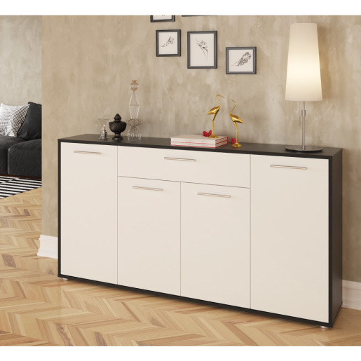 Comoda HDF negru alb Lunia 163x33x86 cm