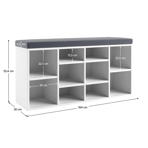 Pantofar cu banca DTD alb Lushka 104x30x53,4 cm