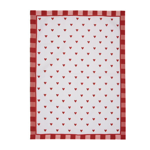 Prosop bucatarie bumbac alb rosu Inimioare 50x70 cm