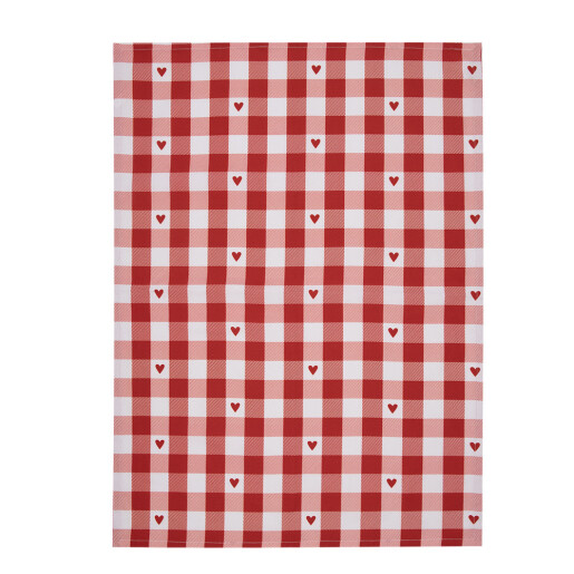 Prosop bucatarie bumbac rosu alb Inimioare 50x70 cm
