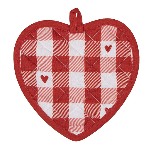Suport vas fierbinte bumbac alb rosu Inimioare 20x20 cm