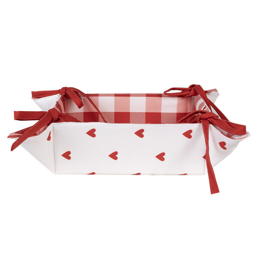 Cos paine bumbac alb rosu Inimioare 35x35x8 cm