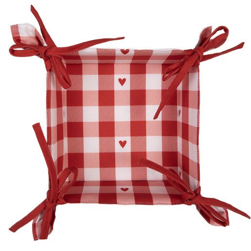Cos paine bumbac alb rosu Inimioare 35x35x8 cm