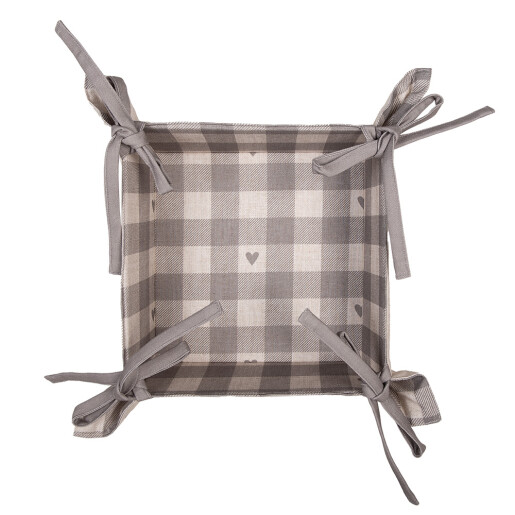 Cos paine bumbac bej gri Inimioare 35x35x8 cm