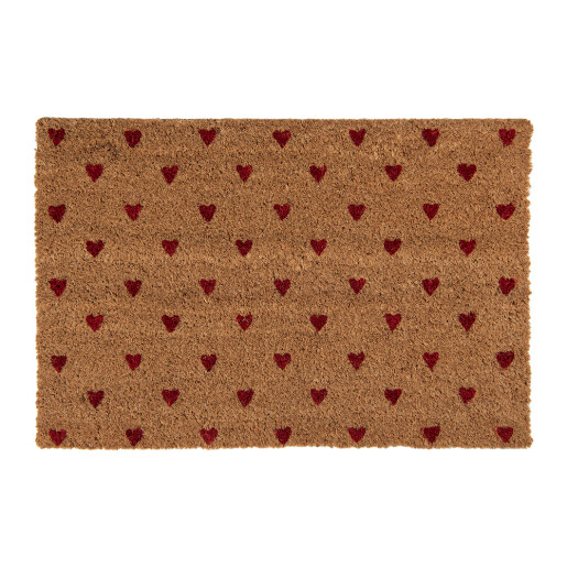Covoras intrare casa fibre cocos maro rosu Inimioare 60x40x2 cm
