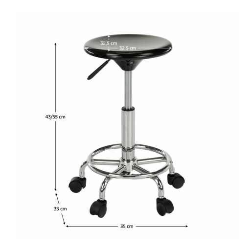 Taburet cu inaltime reglabila plastic negru crom Mabel 35x35x43-55 cm