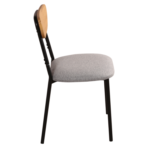 Set masa, 4 scaune mdf stejar metal negru textil gri Madio 110x70x75,5 cm, 40x48,5x78 cm