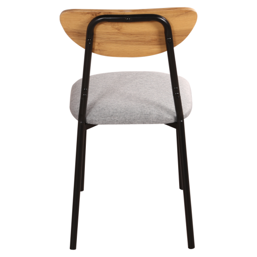 Set masa, 4 scaune mdf stejar metal negru textil gri Madio 110x70x75,5 cm, 40x48,5x78 cm