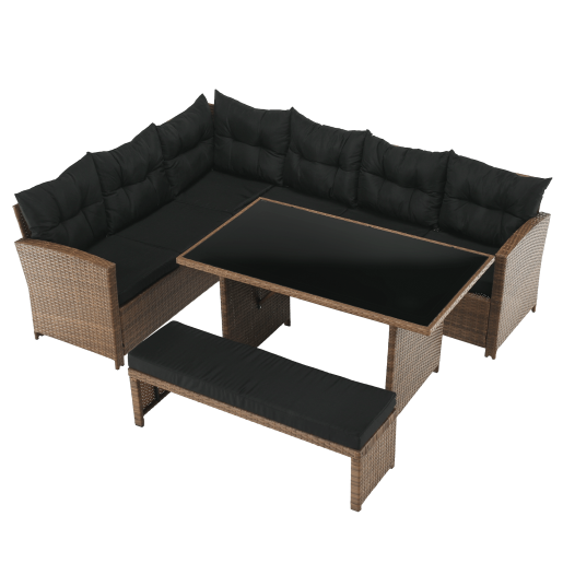 Set mobilier gradina ratan sintetic maro negru Madul 229x174/65x85 cm 