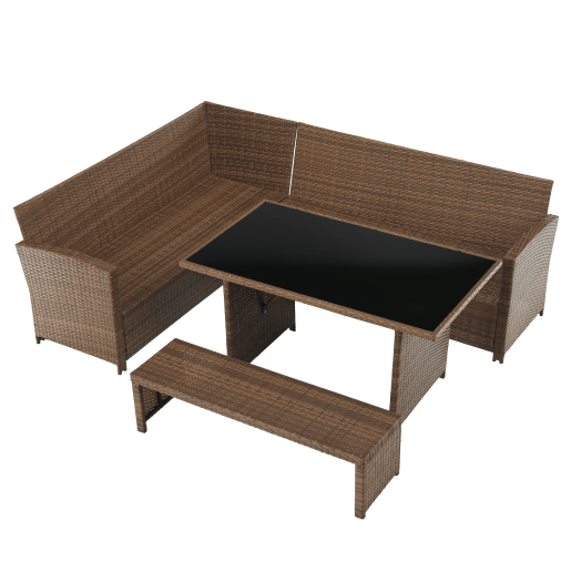Set mobilier gradina ratan sintetic maro negru Madul 229x174/65x85 cm 