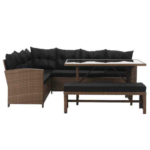 Set mobilier gradina ratan sintetic maro negru Madul 229x174/65x85 cm 