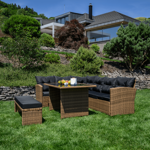 Set mobilier gradina ratan sintetic maro negru Madul 229x174/65x85 cm 