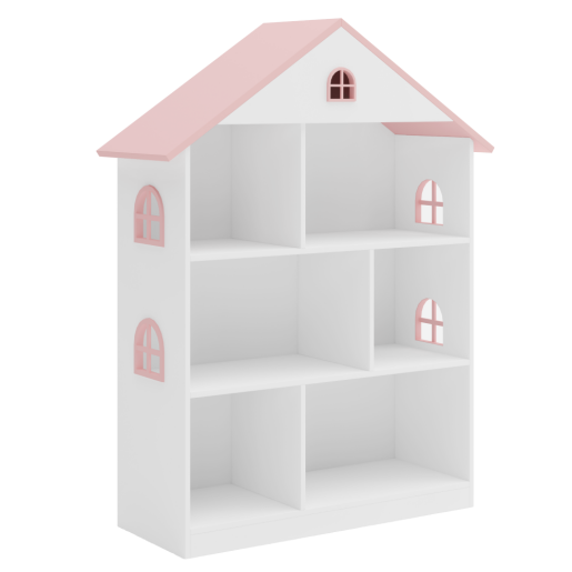 Biblioteca camera copii mdf alb roz Casuta 83x30x106,5 cm