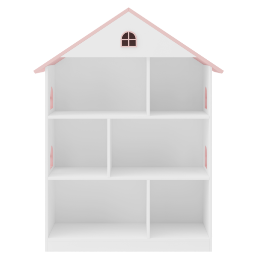 Biblioteca camera copii mdf alb roz Casuta 83x30x106,5 cm
