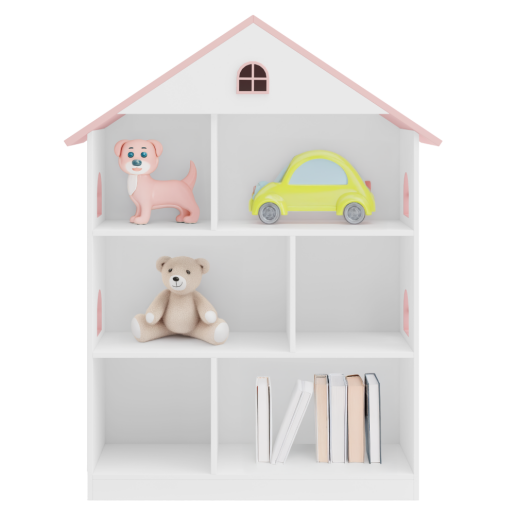 Biblioteca camera copii mdf alb roz Casuta 83x30x106,5 cm