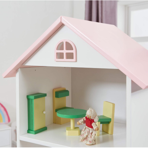 Biblioteca camera copii mdf alb roz Casuta 42x35x140 cm