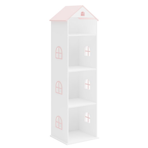 Biblioteca camera copii mdf alb roz Casuta 42x35x140 cm