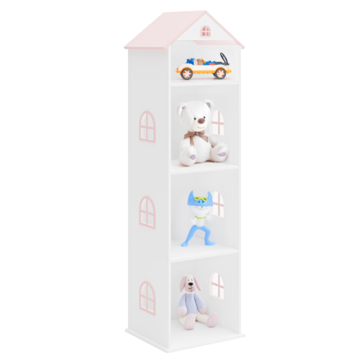 Biblioteca camera copii mdf alb roz Casuta 42x35x140 cm