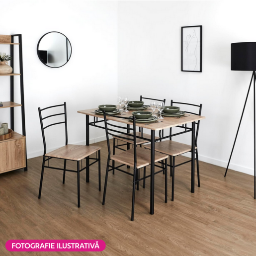 Set masa, 4 scaune mdf stejar sonoma, metal negru Mako 110x60x74 cm, 40x40x86 cm