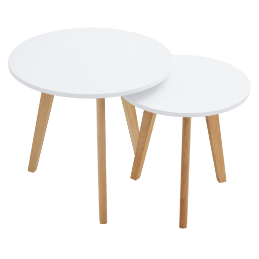 Set 2 masute cafea mdf alb lacuit fag natur Malto 50x50x45 cmm 40x40x40 cm