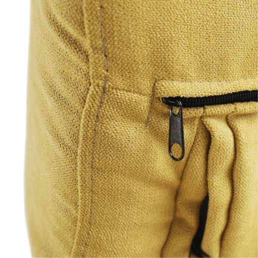 Coltar extensibil cu tapiterie textil galben si perne maro dreapta Marieta 320x208x97 cm