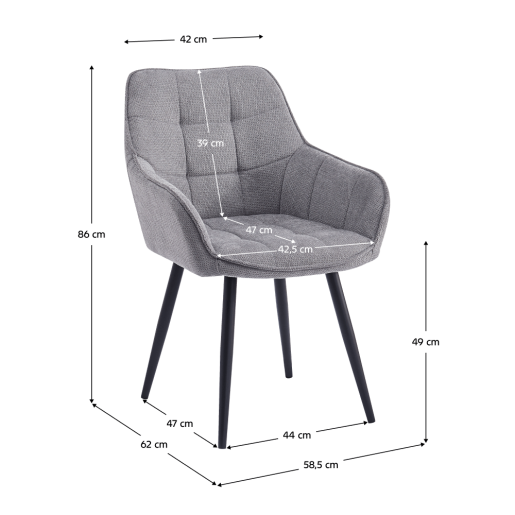 Fotoliu de design textil gri metal negru Marken 58.5x62x86 cm