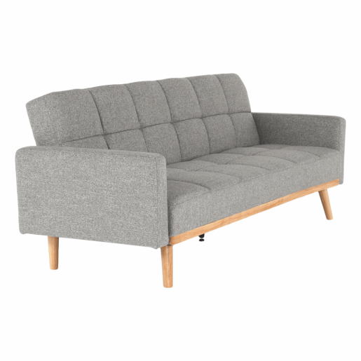 Canapea extensibila cu tapiterie textil gri si picioare lemn natur Mavera 214x84x84 cm