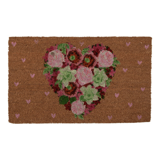 Covoras intrare casa fibre cocos multicolor Inimioara 75x45x1 cm