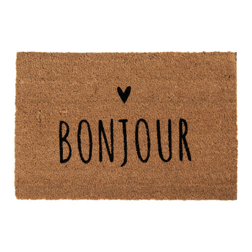 Covoras intrare casa fibre cocos maro negru Bonjour 60x40x2 cm