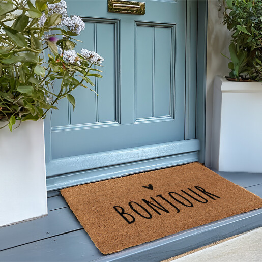 Covoras intrare casa fibre cocos maro negru Bonjour 60x40x2 cm