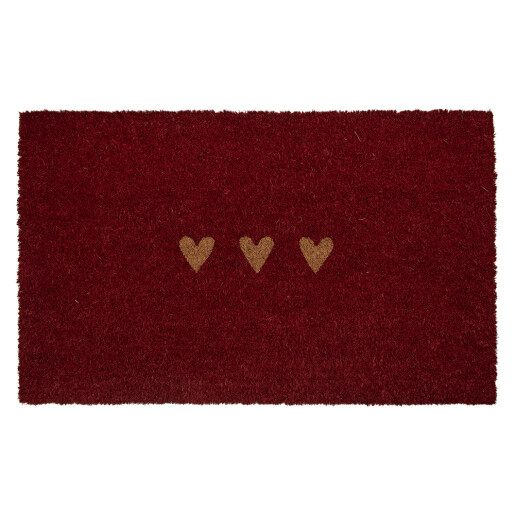 Covoras intrare casa fibre cocos rosii natur Inimioare 75x45x1 cm