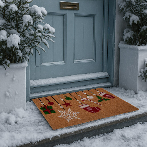 Covoras Craciun intrare casa fibre cocos multicolor 75x45x1 cm