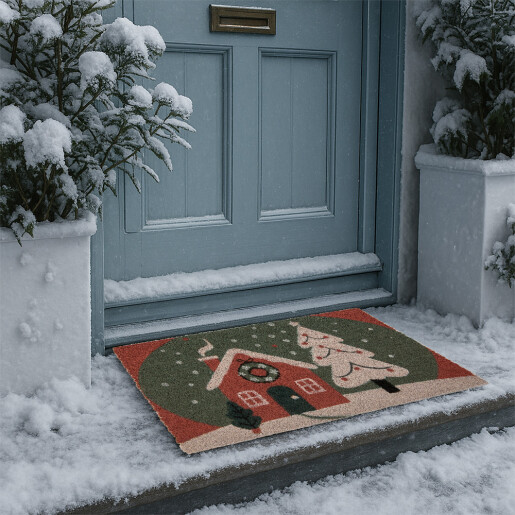 Covoras Craciun intrare casa fibre cocos 75x45x1 cm