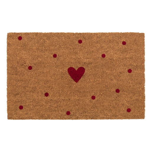 Covoras intrare casa PVC fibre cocos maro rosu Inimioara 75x45x1 cm