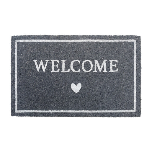 Covoras intrare casa PVC fibre cocos gri alb Welcome 75x45x1 cm