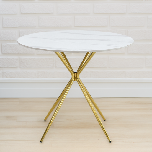 Masa rotunda marmura metal auriu Mekner 90x75 cm