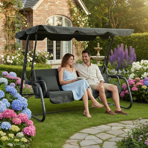 Leagan gradina 3 locuri gri Mija 219x130x168 cm