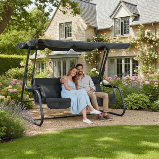 Leagan gradina 3 locuri gri Mija 219x130x168 cm