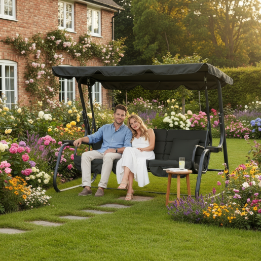 Leagan gradina 3 locuri gri Mija 219x130x168 cm