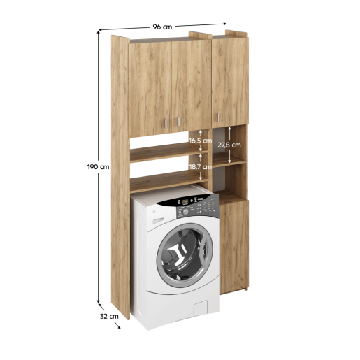 Dulap deasupra maşinii de spalat cu raft, stejar artisan, Mirali 96x32x190 cm