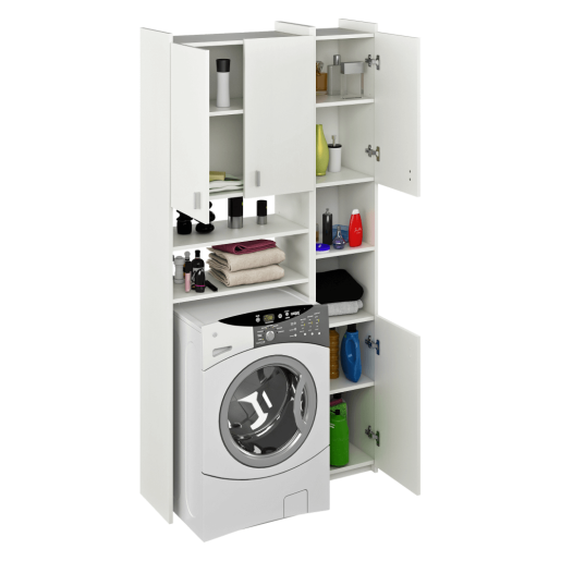 Dulap deasupra maşinii de spalat cu raft, DTD laminat alb, Mirali 96x32x190 cm