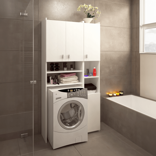 Dulap deasupra maşinii de spalat cu raft, DTD laminat alb, Mirali 96x32x190 cm